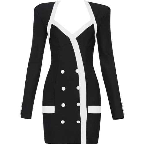 New Bandage Dress Elegant Newest Fashion Blazer Women Buttons Blazer Dress Party Club Sexy Ladies Clothing