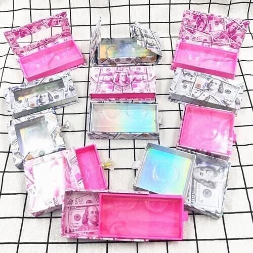Wholesale False Eyelash Money Packaging Cardboard Cash Box Pink Custom Logo 3d lashes Holography Boxes