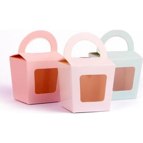 Wedding Party Favor Gift Box Simple Cupcake box With Handle single cupcake boxes pudding case with lining LX8457