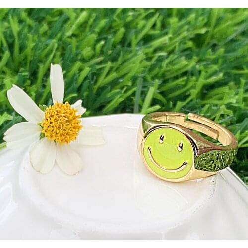 Smiling Face Stereoscopic CZ Micro Pave Gold Plated Enamel Adjustable Ring Electroplating Jewelry Fit For Party Gift