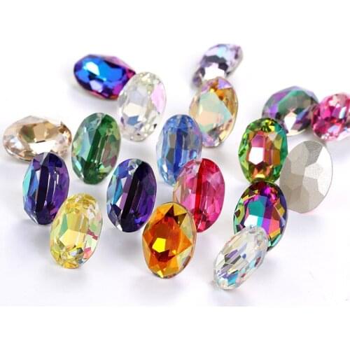 Astrobox Point Back Fancy Oval Stone K9 Gem Glass Sew On Rhinestones For Jewelry Making Loose Strass Crystal Clothes Accessories
