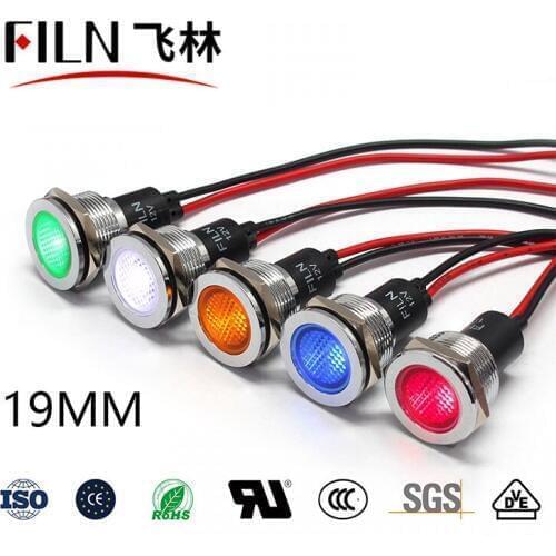 FILN popular metal flat head 19mm 24v 220v 110v led signal light pilot lamp indicator light with cable
