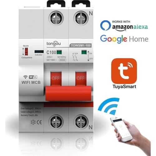 Tuya WiFi Smart Circuit Breaker Timing Smart Reclosing Switch Remote Voice Control Short Circuit Over/under Voltage Protection