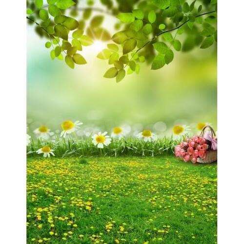 Flowers Green Grassland Vinyl Print Cloth Photography Backdrop for Wedding Children Baby Photo Studio Portrait Backgrounds Props