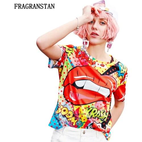 Spring Summer Female New O-Neck Short Sleeve T-Shirt Women Fashion Harajuku Letter Cartoon Print Top Casual Loose Lady Tees Q719