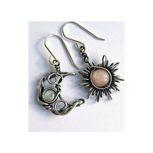 Bohemia Sun and Moon Earrings Silver Color Crystal Drop Earrings Women Female Boho Fashion Jewelry Gift for Her 2021 Fashion