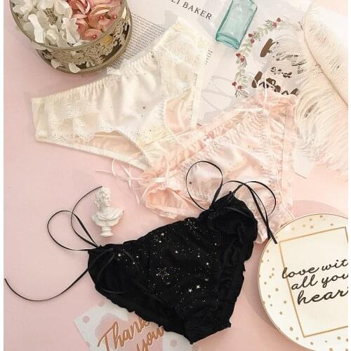 Panties Lady Ice Silk Mid-Waist Panties Girly Star Lace Traceless Shorts Japanese Traceless Panties