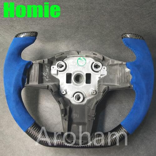 100% Real Carbon Fiber Yoke Steering Wheel With Blue Alcantara For Tesla Model 3 Model Y 2016 2017 2018 2019 2020 2021 2022