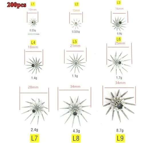 200pcs Stainless steel Small to Large squid hooks Umbrella fishhooks fishing Spain Chile bait accessories Full size Sea needels