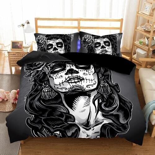 Home Textiles 3PCS 3D Design Digital Printing Bedding Set Duvet Cover Bed Pillowcase King Black Skull Dropshipping Beauty mask