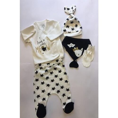 Baby girl 5 Piece Hospital Output 100 Cotton Kitty Girl