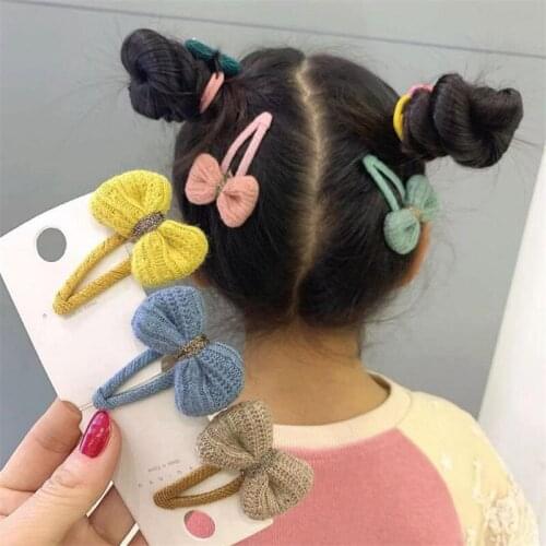 5pcs/lot Winter Knitted Bow Hair Clips For Princess Sweet Bow Knotted Hairpins Barrettes Girls Hair Accessories Kids Hair Rope