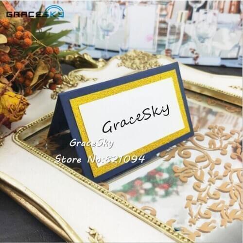 50Pcs free shipping New laser cut glitter paper place name cards Wedding Part Seat table holder Invitation Cards party supplies