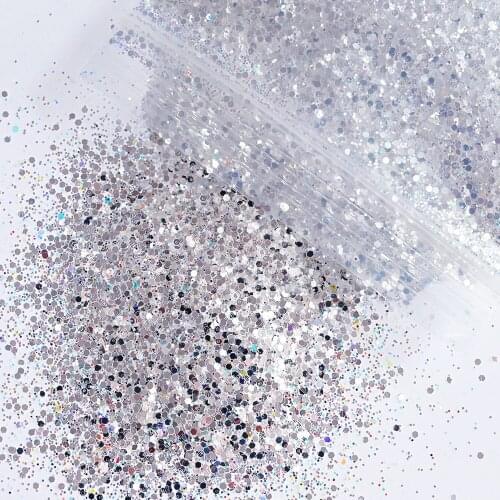 500g Silver Diamond Glitter Powder Holographic 0.2-2mm Laser Silver Reflective Nail Dust Fine Mermaid Sparkling Pigment H