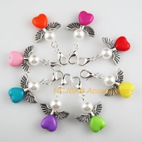8 New 21.5x27mm Angel Charms Mixed Heart Acrylic Tibetan Silver Tone Retro With Lobster Claw Clasps