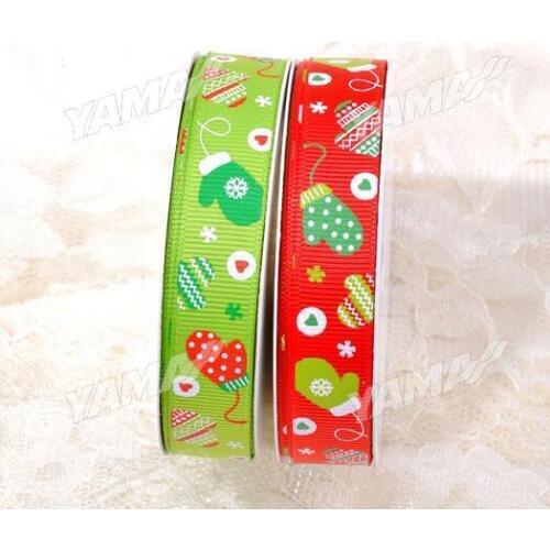 Free Shipping 5 Yards 9 Mm Red And Green Trees Pattern Print Grosgrain Tape Ribbons Christmas Ribbon