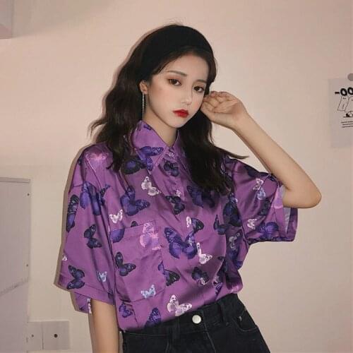 Blouse Women Shirt Summer 2021 Butterfly Print Loose Short Sleeve Top For Women Blusas Mujer De Moda