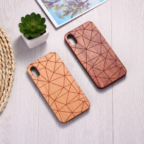 Geometric Triangle Lines Engraved Wood Phone Case Coque Funda For iPhone12 6 6S 6Plus 7 7Plus 8 8Plus XR X XS Max 11 Pro Max