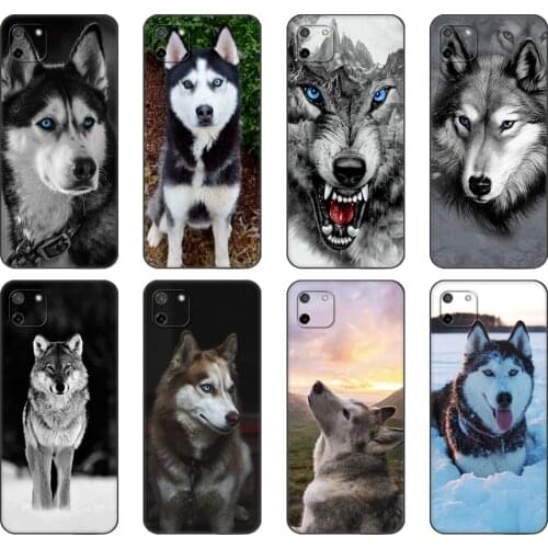 Black tpu Case For OPPO Realme C11 C20 C21 Case Back Cover Bumper Animal Wolf Husky Dog