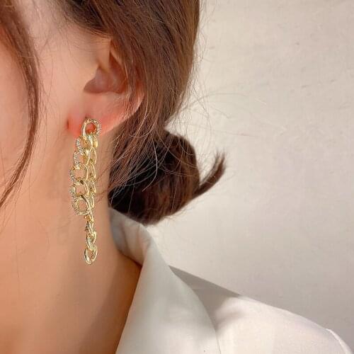 Long chain inlaid Zirconia Earrings net red temperament Earrings Fashion new personality fashionable Earrings