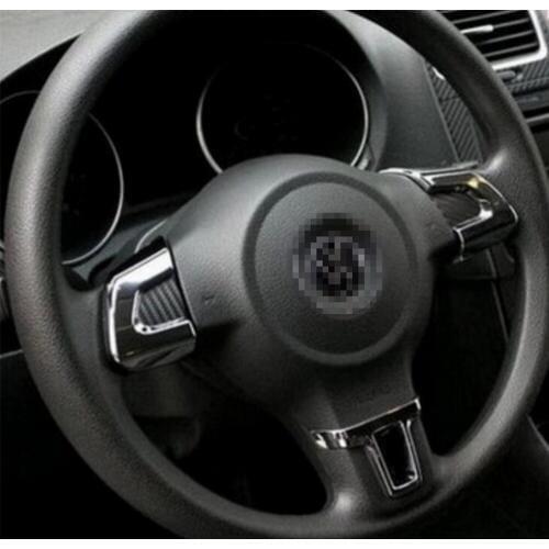 For VW Golf 6 MK6 Polo Jetta MK5 2009 2010 2011 Polo Bora Sagitar ABS Chrome Steering Wheel Trim Cover sticker