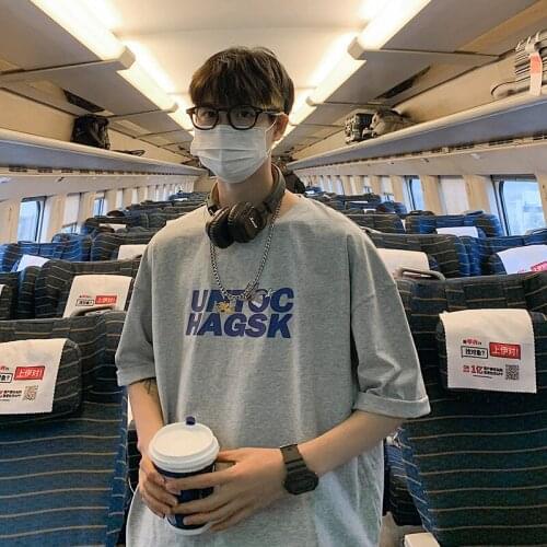 Oversized Men Summer T Shirt Loose Casual Letter Print Short Sleeve O Neck Korean Harajuku Streetwear Hip Pop Male Fashion Tops