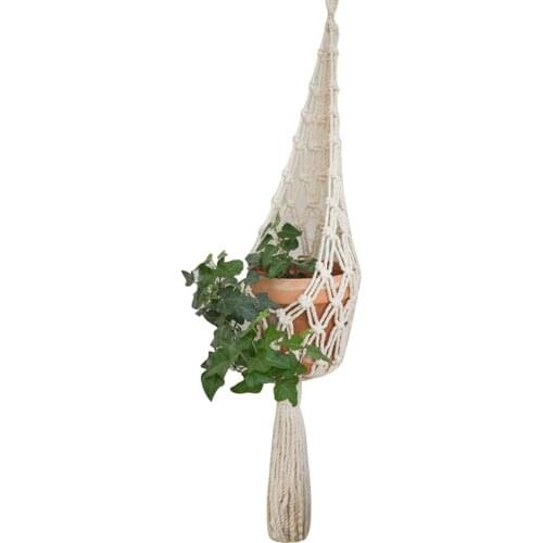 Hand-woven Tapestry Hanging Baskets Planter Wall Hanging Orchids Netting Decorative Long Tassel Bohemian Tapestry Flower BasketS