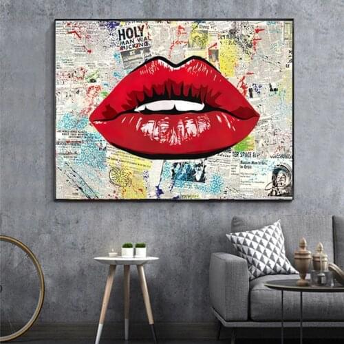 Lips Street Graffiti Art Canvas Painting on The Wall Posters and Prints Wall Art Picture for Living Room Home Decor