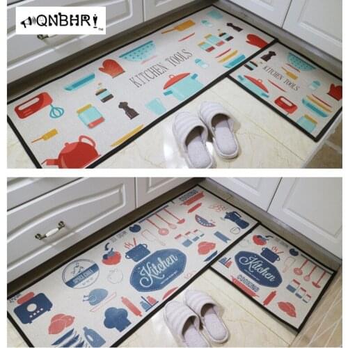 QNBHR Kitchen Mat Anti-slip Cotton and linen Cartoon kitchen tools Nordic style kitchen decor mats 2 sizes Cheap combination