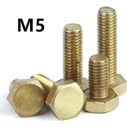 40PCS DIN933 M5x10/12/16/20/25/30/35/40/45/50mm GB5783 Brass Screws Copper Bolts Hexagon Head Screws Threaded Up To The Head