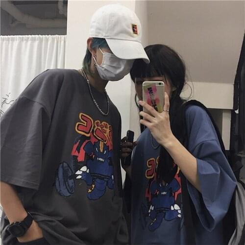 Plus size Summer Hip hopl Short Sleeve Tyrannosaurus Printed Tees Tops Loose Couple Lovers Tops T-shirt