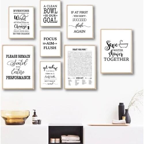 Minimalist Creative Bathroom Letters Toilet Canvas Painting Nordic Posters and Prints Wall Art Pictures for Modern Room Decor