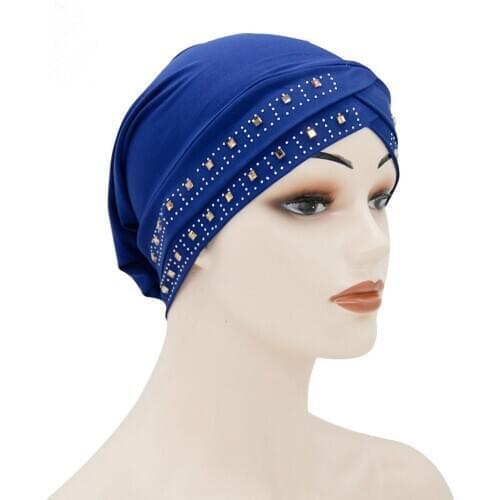 Fashion Stretch Turban Caps For Muslim Women Beanie Bonnet Rhinestone Head Wraps Inner Hijab Double Cross Ahead Modest Headwear