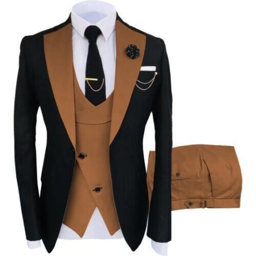 2021 Mens Stitching Leisure Suit Youth Two-Color Fashion Vacation Suit Bridegroom Wedding Banquet Suit Three Pieces