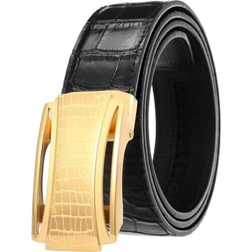 Men Crocodile Grain Stainless Steel Automatic Buckle Cowskin Alligator Belt Fashion Male Business Jeans Belts BCD068