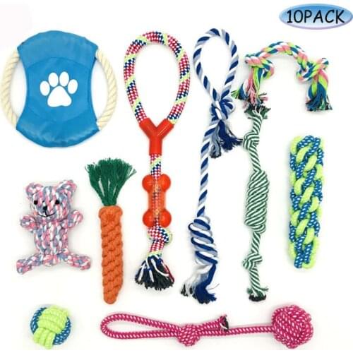 10pcs Dog Toys Set Puppy Chew Toys Durable Cotton Rope Knot Molar Bite Ball Pet Training Toys For Small Medium Dog Clean Teeth