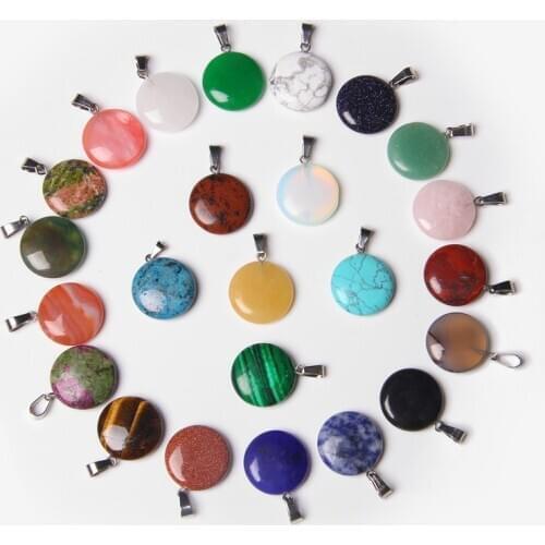 Natural Stone Turquoises Quartz Malachite Tiger Eye Round Charm Pendant For DIY Necklace Earrings Jewelry Making Accessories