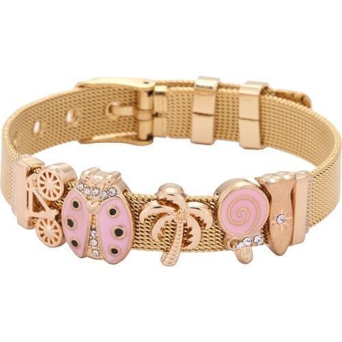 New Fashion Jewelry Stainless Steel Mesh Bracelet Love Ladybug and Lollipop Charm Brand Bracelet Mens and Womens Gifts Direct