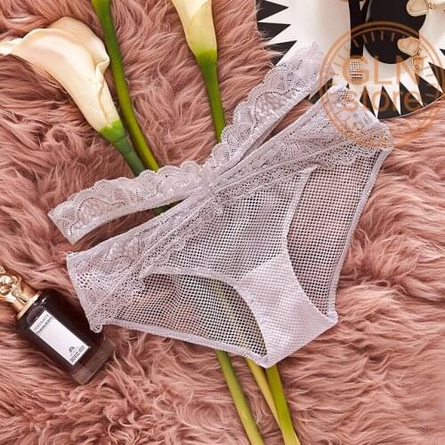 Mid-waist Hollow Mesh Lace Trim Women 's Underwear Thin Belt Breathable Cotton Crotch Ladies Briefs Underwear 211