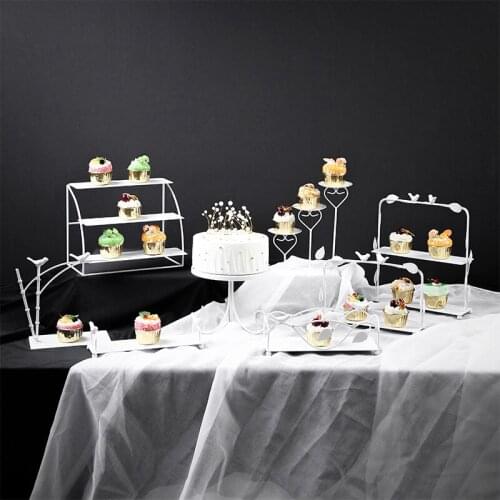 New White Metal Wedding Cake Stands Sets Two Layers Cupcake Baking Bread Pastries Dessert Tableware Plates for Party Decor
