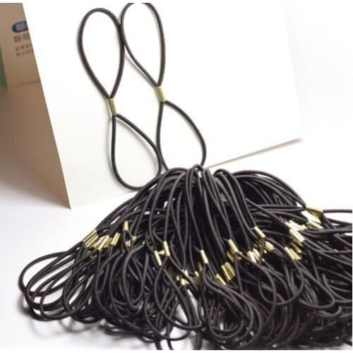 Wholesale 100PCS 2.5mm Double Circles Black Elastic Bands Elastic hairbands with golden metal button,stuff for DIY hairbands