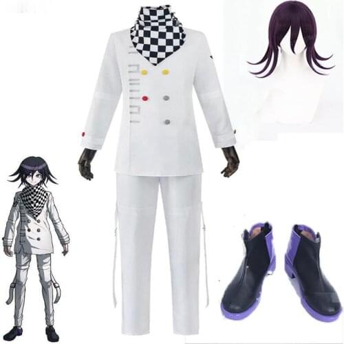 Men Game Danganronpa V3 Costume Oma Kokichi Cosplay Cape Cloak Killing Harmony Top Coat Jackets Pants Shoes Wigs Halloween Party