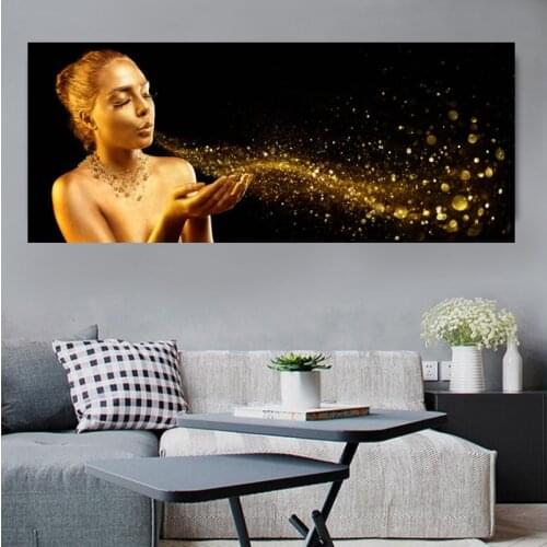 Scandinavian Home Decor Posters HD Prints Canvas Paintings Gold Women Blowing Bubbles Pictures and Prints Home Wall Posters