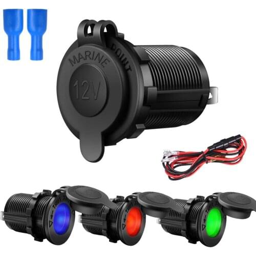 Black Color 12V 120W Motorcycle Car Boat Tractor Accessory Waterproof Cigarette Lighter Power Socket Plug Outlet with fuse cable