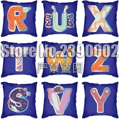 Letter Dog Cat Print Cushion Cover Sofa Throw Blue Pillow Cover Home Decorative 45x45cm Cushions Pillowcase Polyester Pillows