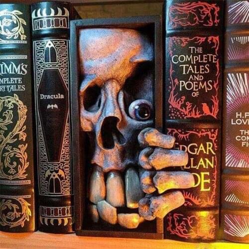 Horror Peeping On The Bookshelf Monster Human Face Resin Bookends Bookstand Sculpture Collecting Cd Albums Bookshelf Decor