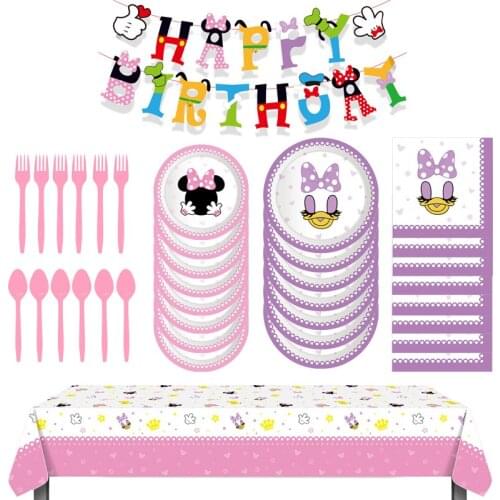 Donald Fauntleroy Duck Minnie Mouse Theme Birthday Party Decoration Cartoon Printing Tablecloth Napkin for Kids Happy Party Supp