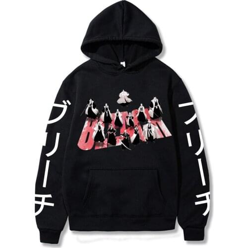 Japan Anime Bleach Harajuku Ichigo Kurosaki Friends Manga Hoodies Gothic Cartoon Men Winter Long Sleeve Streetwear Sweatshirts