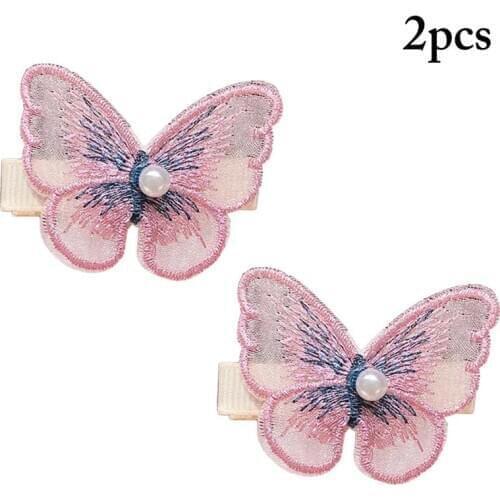 1 Pair Creative Hair Pins Butterfly Pearl Decor Embroidery Hair Clips Hair Accessories For Girl Women Clothing Accessories