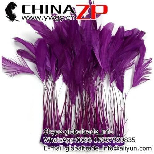CHINAZP Factory Top Class Plumage Exporting 10yards/lot Unique Dyed Purple Stripped Rooster Coque Tail Feathers Fringe Trim